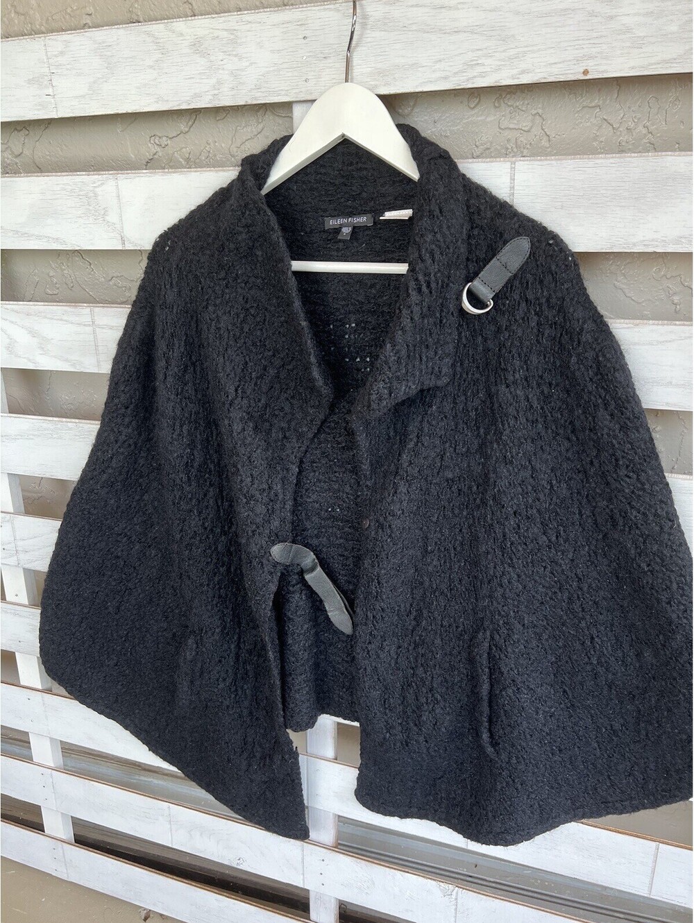 EILEEN FISHER The Fisher Project Size S Mohair Blend Black Cape JACKET Pockets.
